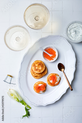 Принти на полотні Festive appetizer with champagne glass