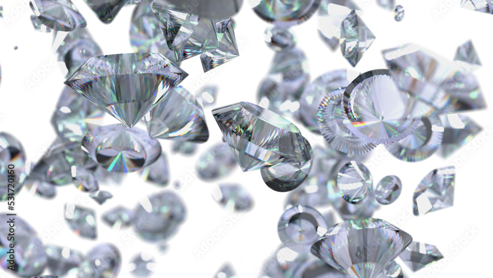 diamonds on a white background. 3d rendering