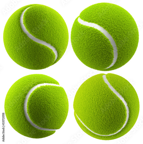 collection of green tennis balls isolated on a white background. 3d rendering © Iurii Kachkovskyi
