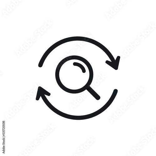 Magnifying glass sync icon. Vector illustration photo