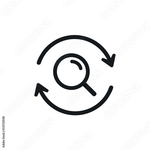 Magnifying glass sync icon. Vector illustration