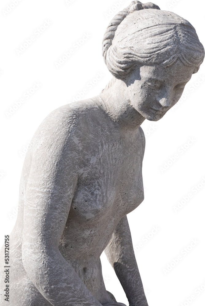 Fototapeta premium Image of grey stone weathered ancient sculpture of naked woman