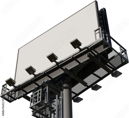 Vertical image of white, rectangular blank billboard sign with copy space and lights