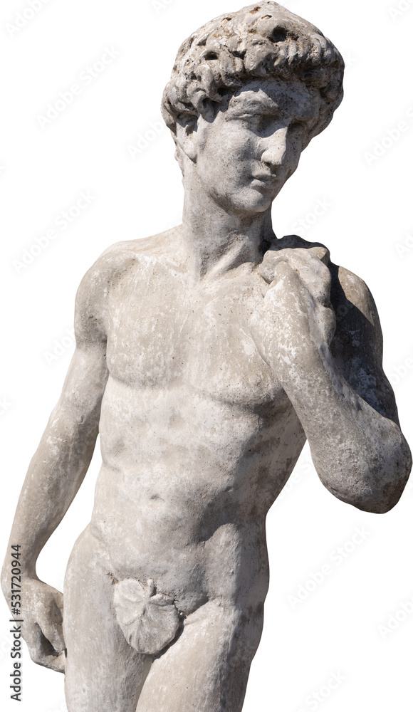 Naklejka premium Image of grey stone weathered ancient sculpture of a naked man