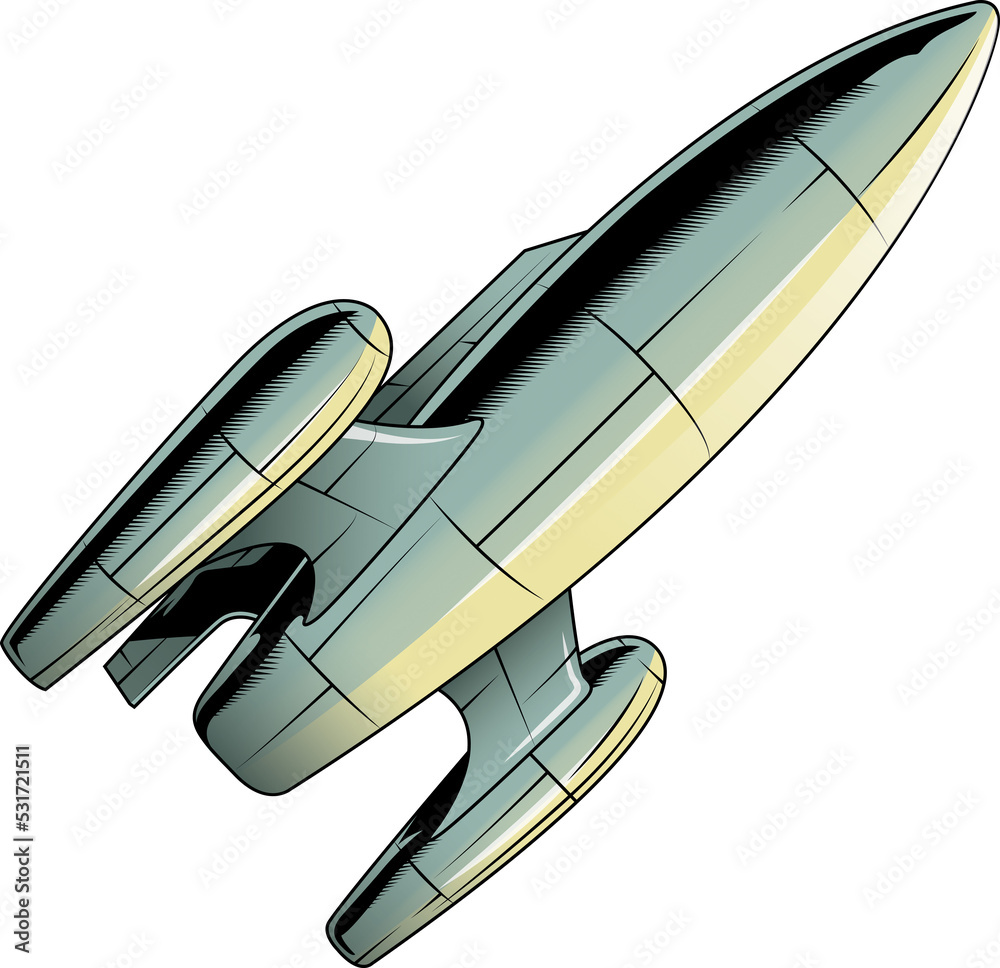 Fototapeta premium Illustration of yellow and green spaceship flying up