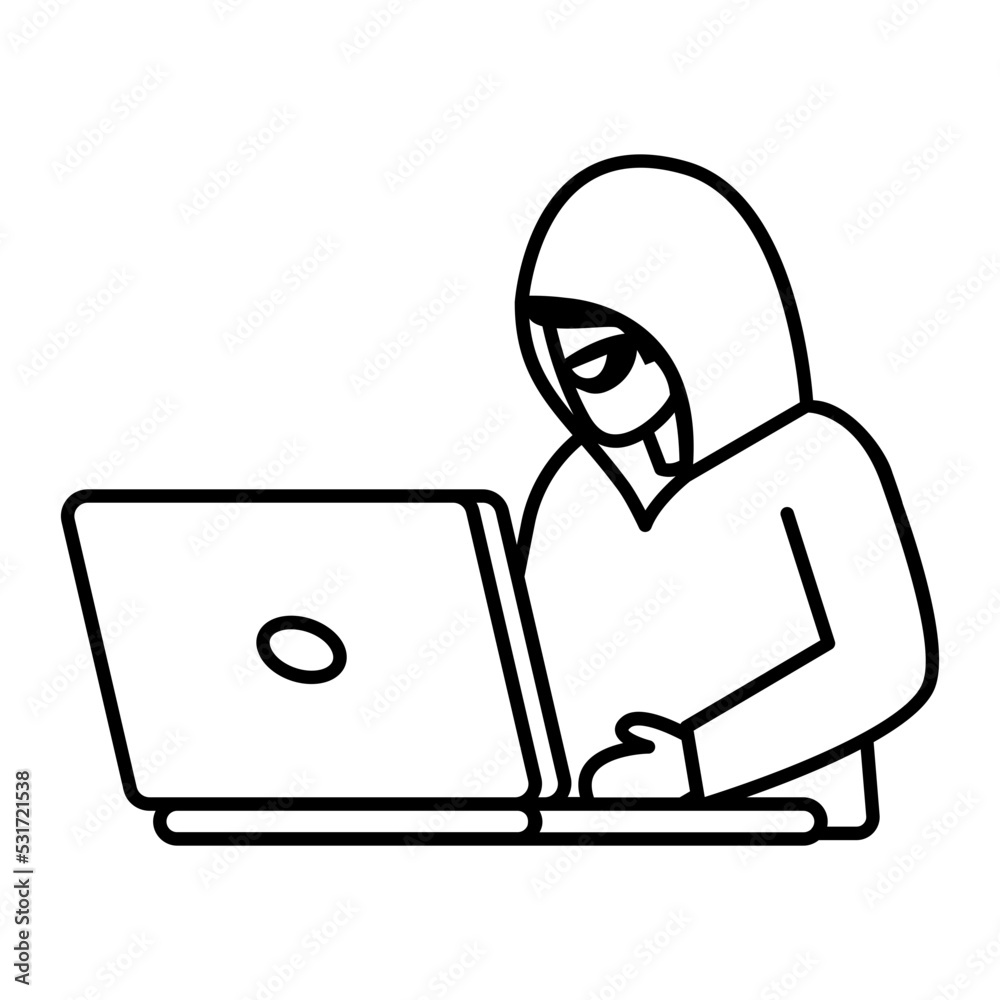 Script Kiddie Working on laptop Concept, wardrivers vector line icon