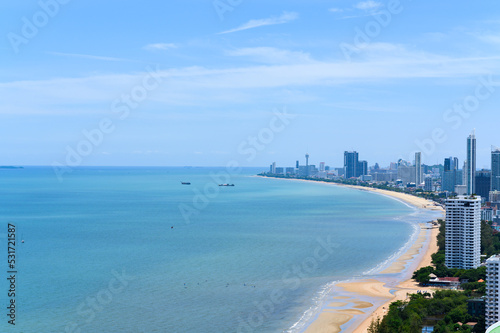 High angle view from Pattaya Bay Viewpoint, Chonburi, Thailand. Popular beach destination for tourists. background for traveling and vacation. © bigy9950