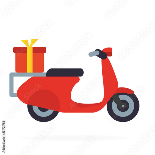 Scooter with a gift  business strategy. Vector illustration.