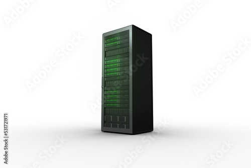 Image of computer server with green lights