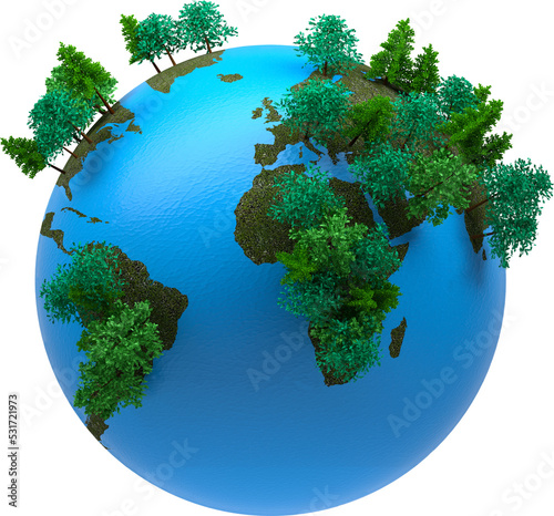 Illustration of planet earth with trees growing
