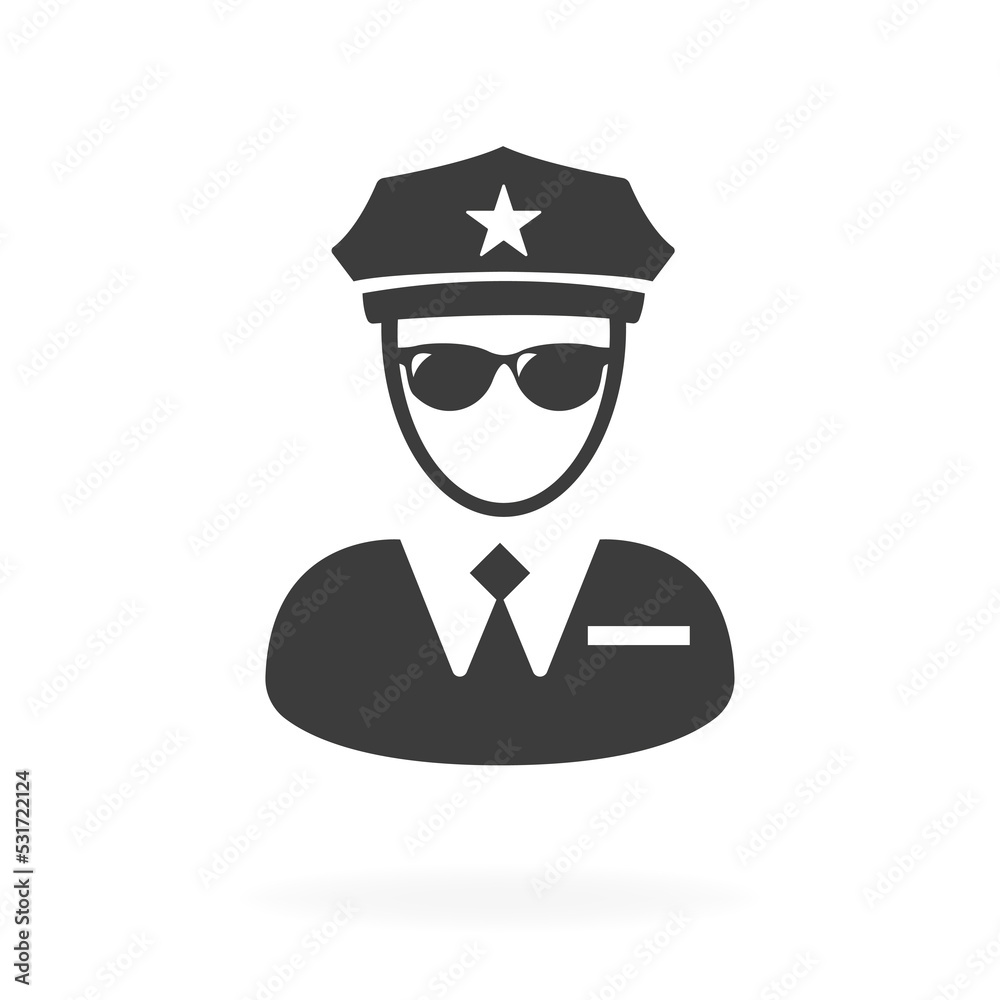 Policeman in glasses on a white background. Vector illustration Policeman in glasses on a white background. Vector illustration