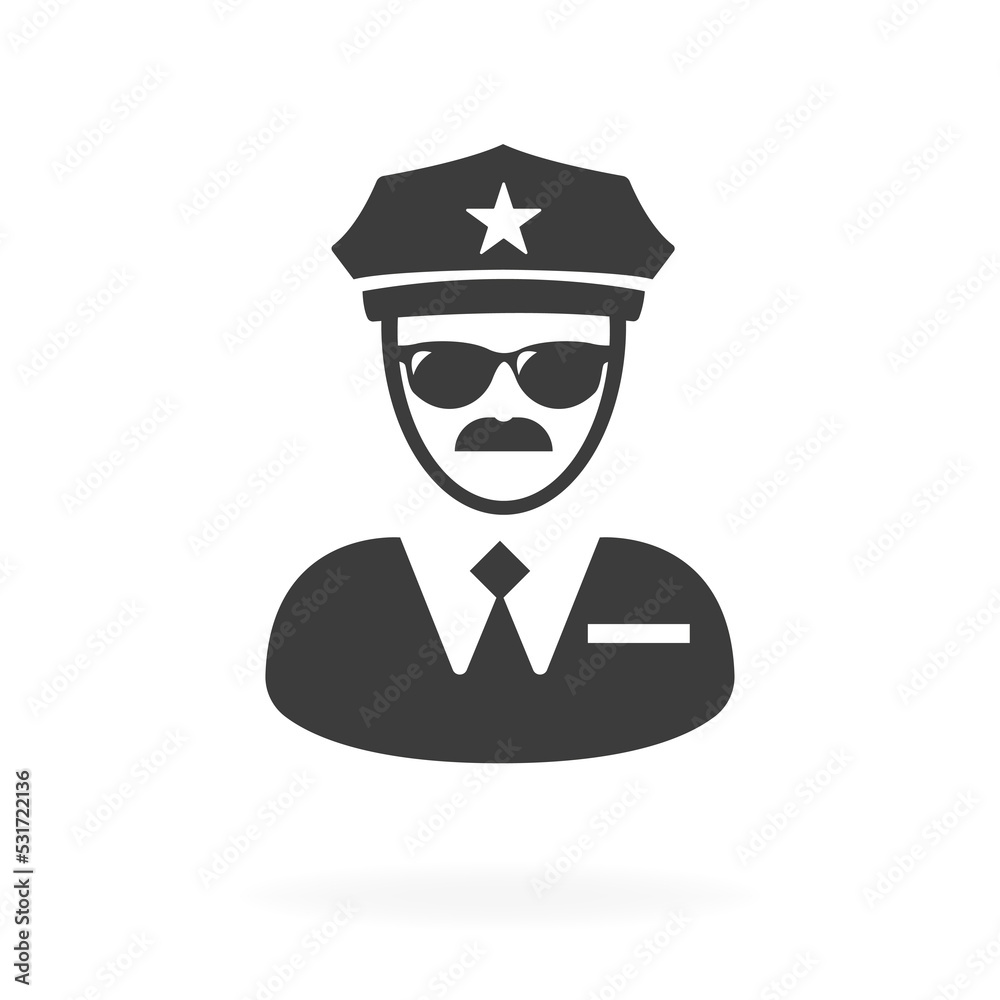 A policeman in glasses and a mustache on a white background. Vector illustration A policeman in glasses and a mustache on a white background. Vector illustration