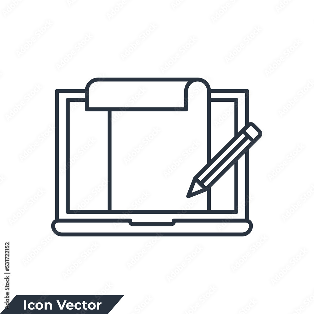 content icon logo vector illustration. document on laptop symbol template for graphic and web design collection