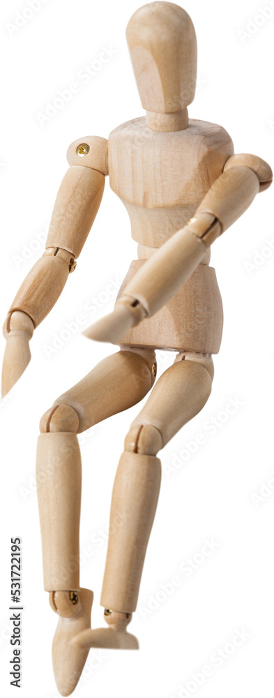 Image of close up of wooden model of man jumping Image of close up of wooden model of man jumping