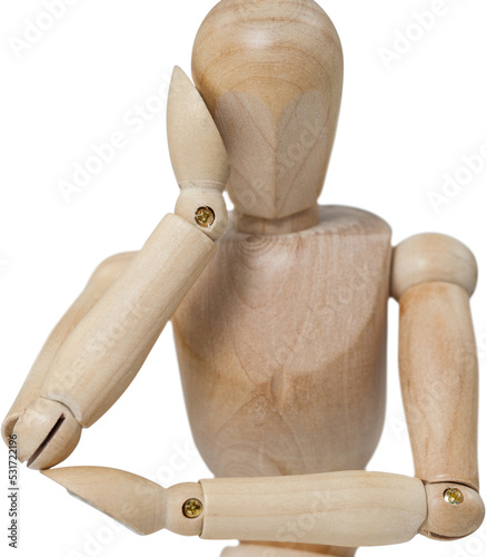 Image of close up of wooden model of man thinking