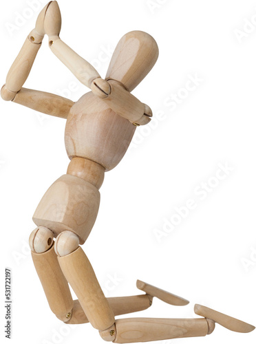 Image of close up of wooden model of man praying