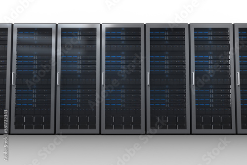 Image of row of computer servers with blue lights on