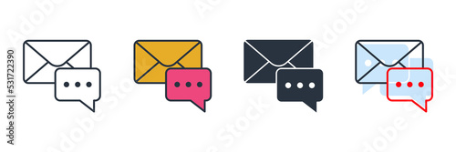 message icon logo vector illustration. Envelope and bubble chat symbol template for graphic and web design collection