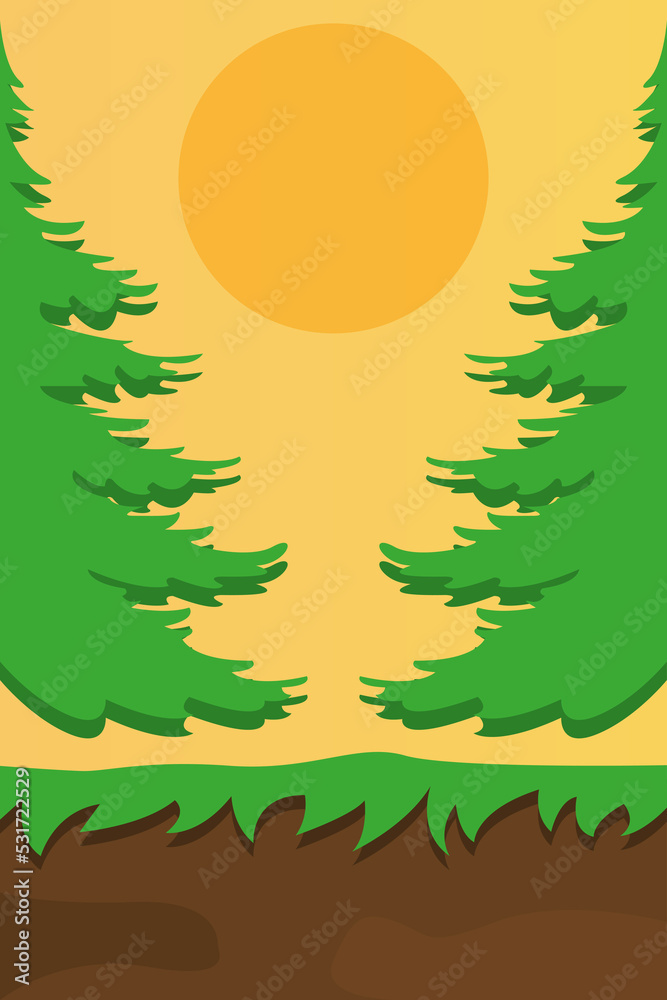 Earth and forest with the sun. Vector illustration