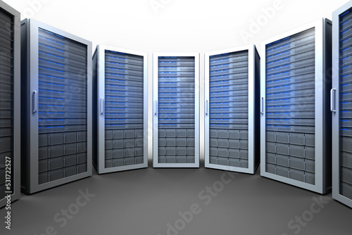 Image of row of computer servers with blue lights on