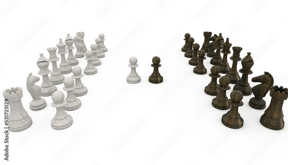 Φωτογραφία Image of black and white chess pieces, with two pawns opposing
