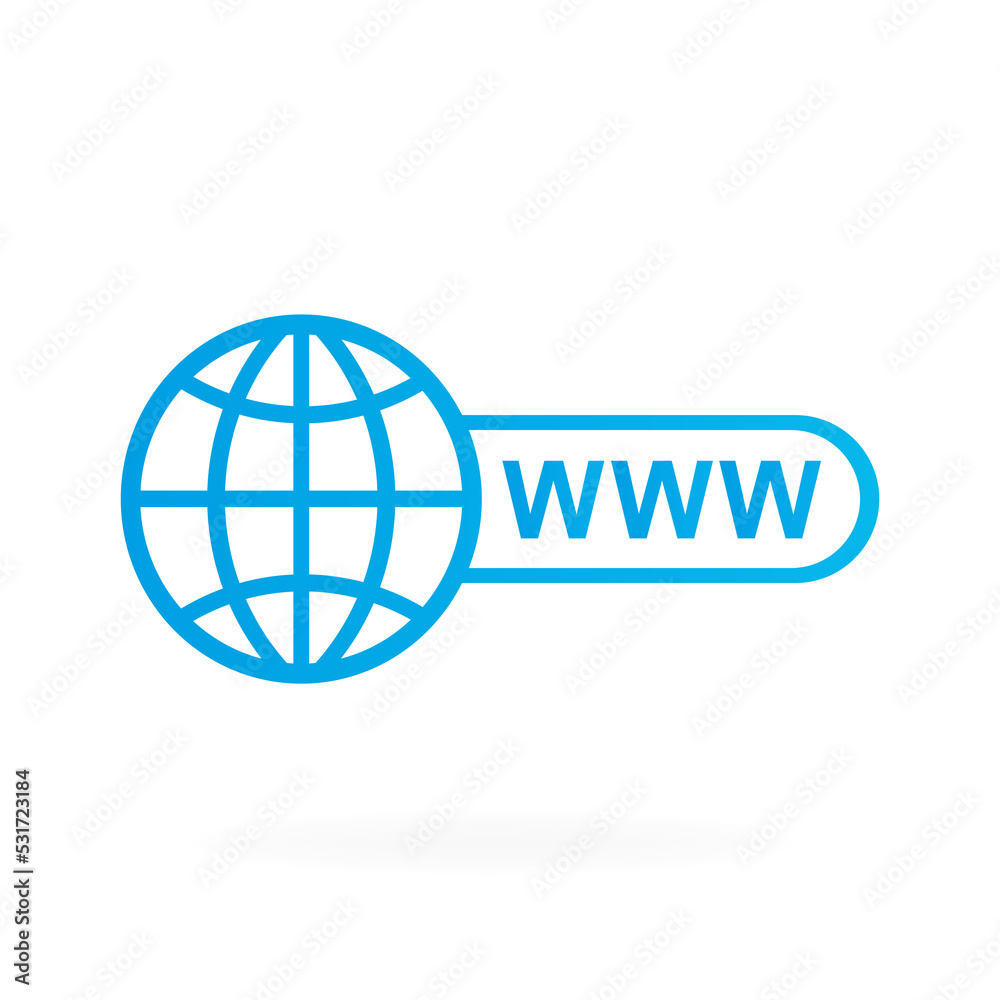 icon blue. Simple illustration of www icon with shadow isolated on white background. Vector illustration. icon blue. Simple illustration of www icon with shadow isolated on white background. Vector illustration.