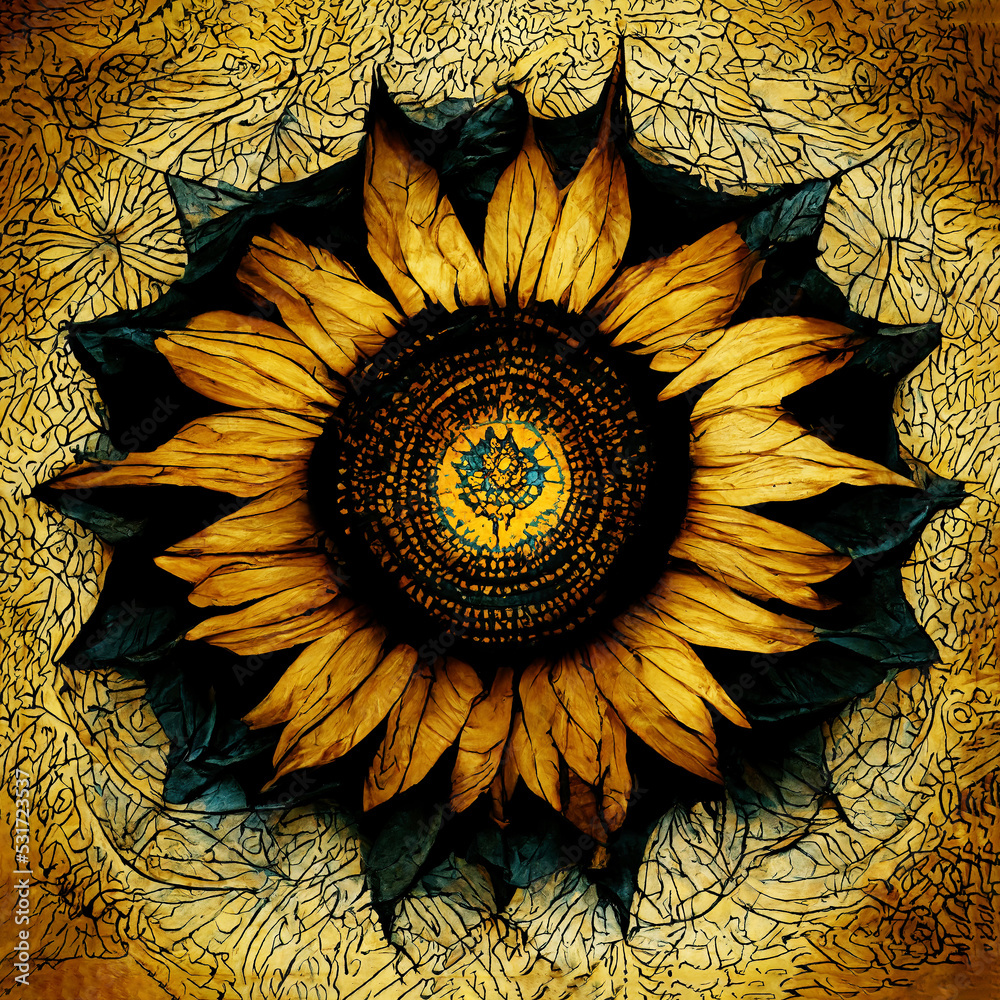 Yellow sunflower mandala background as spiritual concept Stock ...