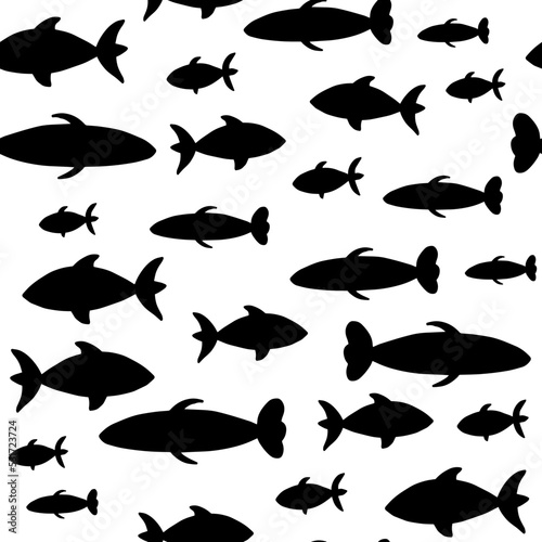Seamless pattern with fish in silhouette style