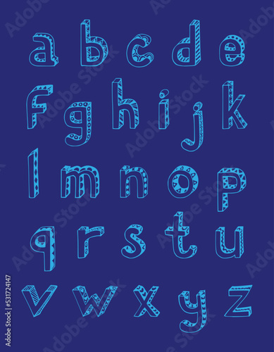 Wallpaper Mural Sketch hand drawn 3d alphabet of small lower case letters isolated vector illustration Torontodigital.ca