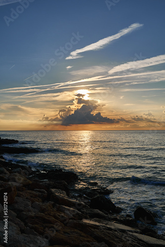 Sunrise in a summer cloudy at the Sierra de Irta national park in Castellon, Spain