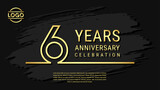 6 years anniversary celebration, anniversary celebration template design with gold color isolated on black brush background. vector template illustration