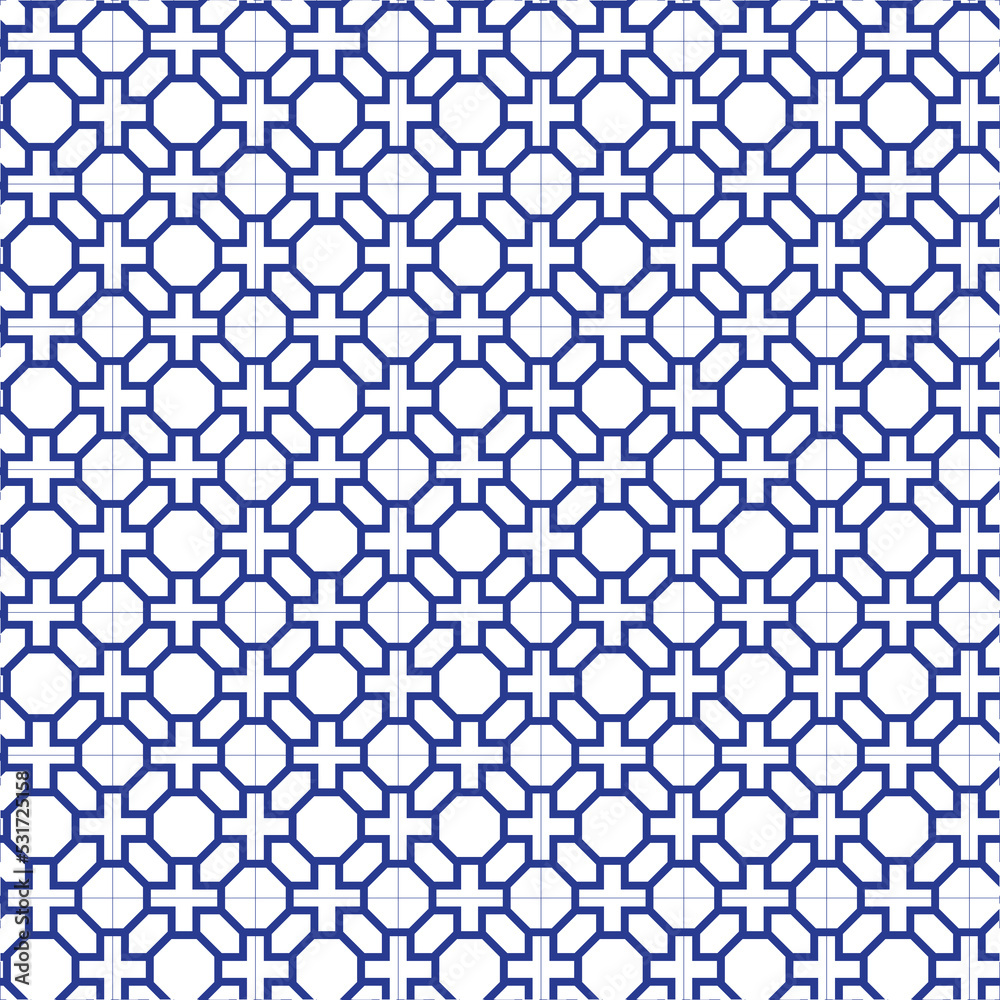 Naklejka premium Blue interlaced pattern on white background. Blue interlocking pattern on white backdrop.
