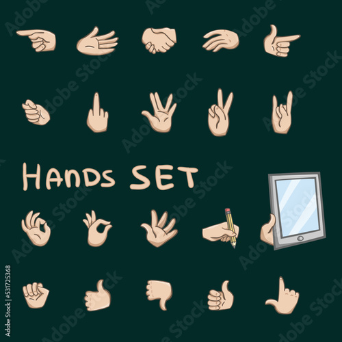 Hands gestures flat icons set of okey rock fist and palm communication symbols isolated vector illustration