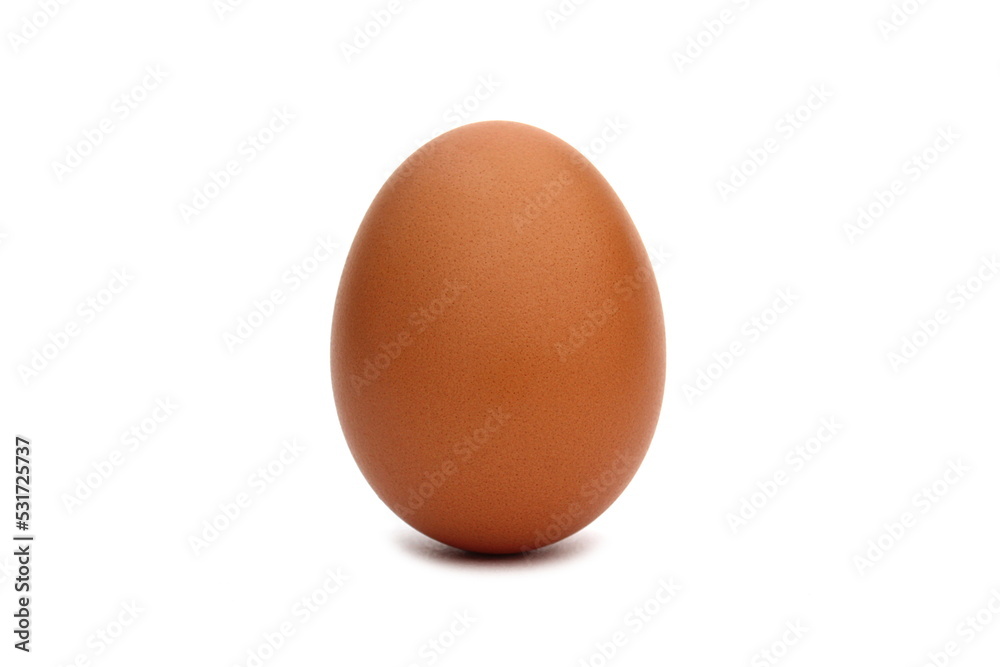 One chicken egg stands on a white background. One chicken egg stands on a white background.