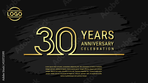 30 years anniversary celebration, anniversary celebration template design with gold color isolated on black brush background. vector template illustration
