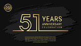 51 years anniversary celebration, anniversary celebration template design with gold color isolated on black brush background. vector template illustration