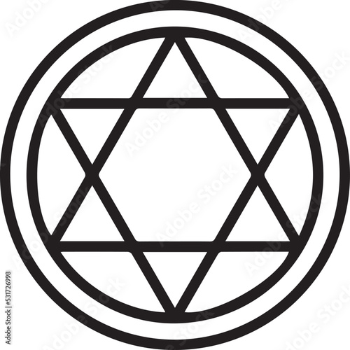 Star of David thin line icon, israel and jewish, hexagram sign, vector graphics in round circle shape.