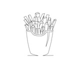 Continuous line drawing of French Fries vector illustration. Frenchfries single line art hand drawn minimalism style.