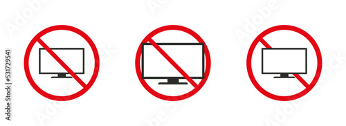 No computer sign. Monitor sign prohibited. Do not use the monitor on a white background. eps10