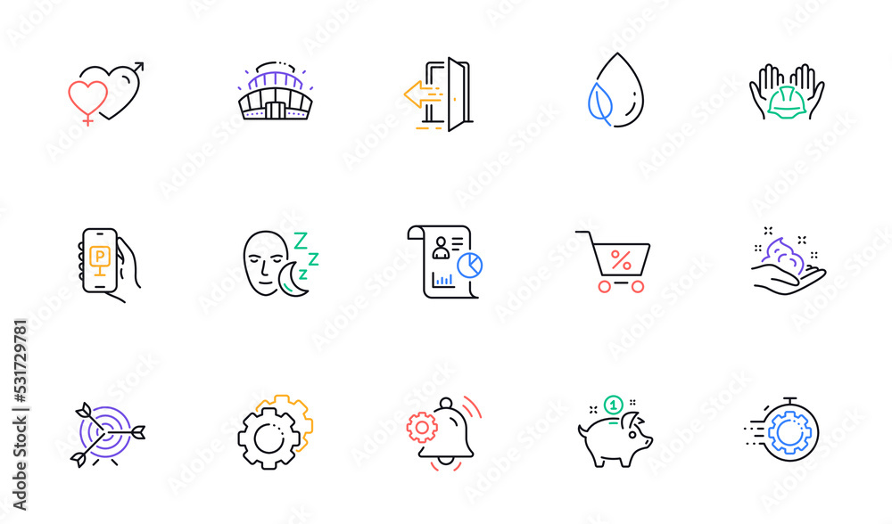 Fototapeta premium Special offer, Saving money and Sleep line icons for website, printing. Collection of Seo timer, Skin care, Male female icons. Report, Settings gears, Notification bell web elements. Vector