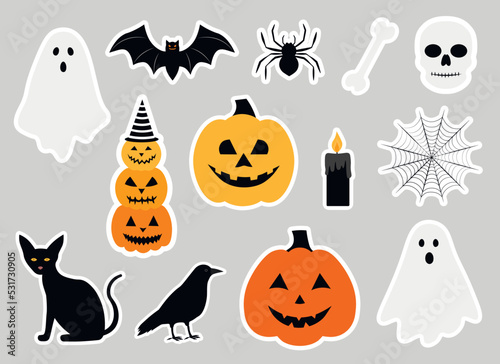 Set Halloween stickers printable vector illustration