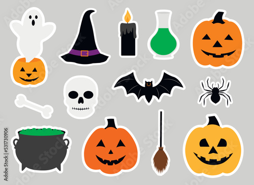 Set Halloween stickers printable vector illustration
