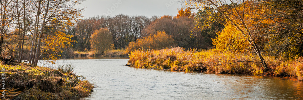 Autumn scene with a lake on a day of november