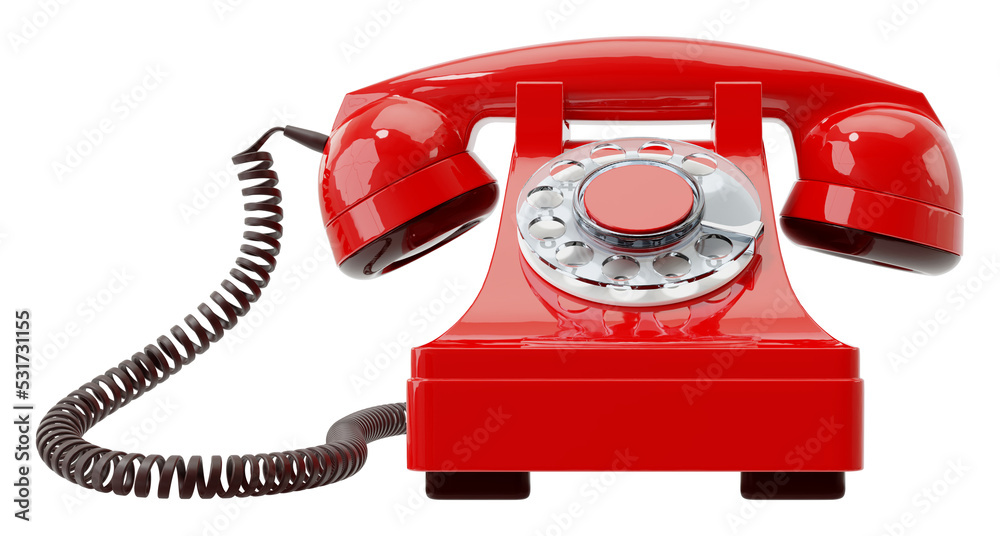 old red dial-up phone isolated on a transparent background - obrazy, fototapety, plakaty 