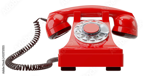 old red dial-up phone isolated on a transparent background
