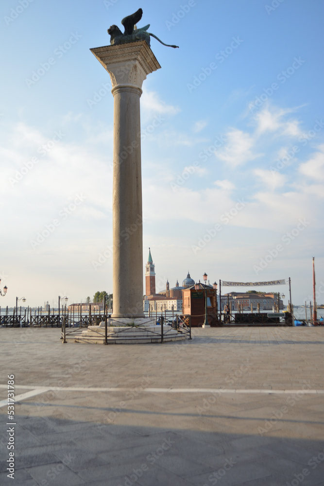 Venice Veneto Italy Venice Veneto Italy. The winged lion on column next Doge's Palace St Mark's Square.