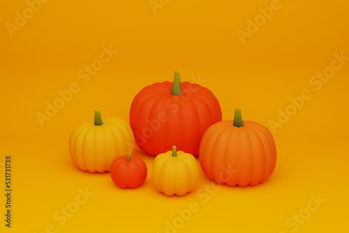 3d rendering Halloween  Thanksgiving illustration with ripe pumpkins. 