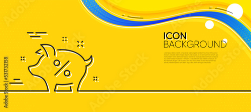 Loan percent line icon. Abstract yellow background. Piggy bank sign. Credit percentage symbol. Minimal loan percent line icon. Wave banner concept. Vector