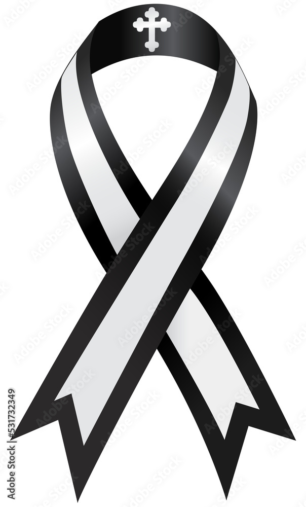 Black Ribbon Rip Mourning ribbon with cross, black awareness ribbon. Mourning, RIP and ...