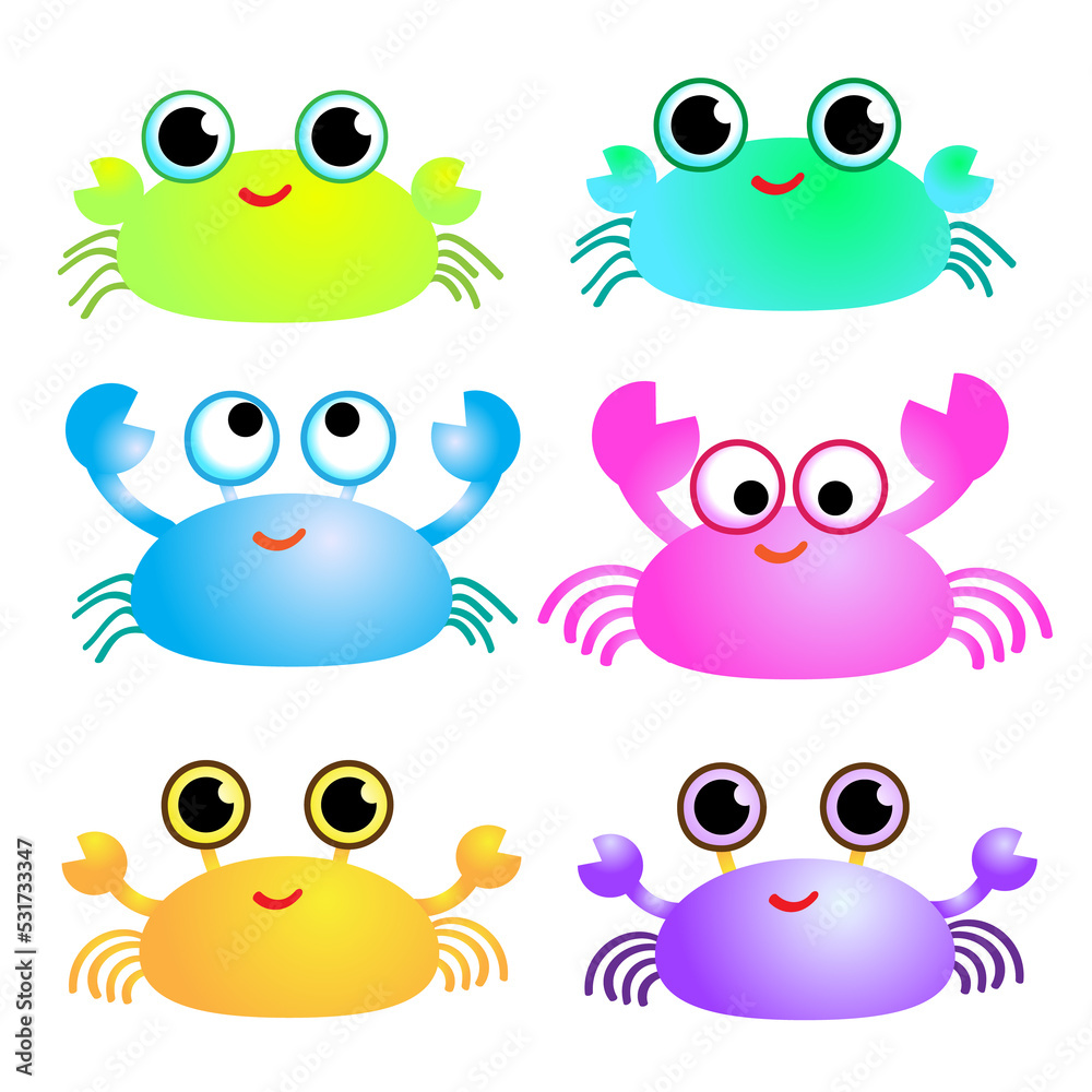 Brightly colored cute cartoon crab
